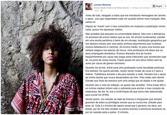 cotas cotistas UFMG Lorena racismo