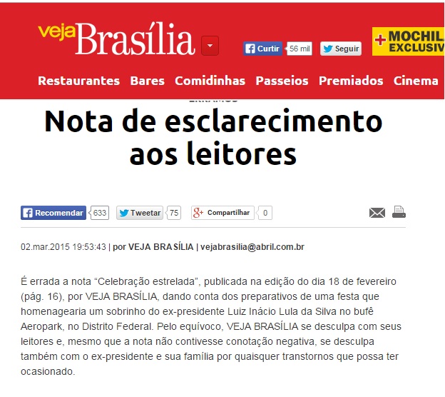 revista veja sobrinho lula nota