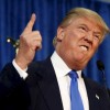 Republican presidential candidate Trump gestures and declares 