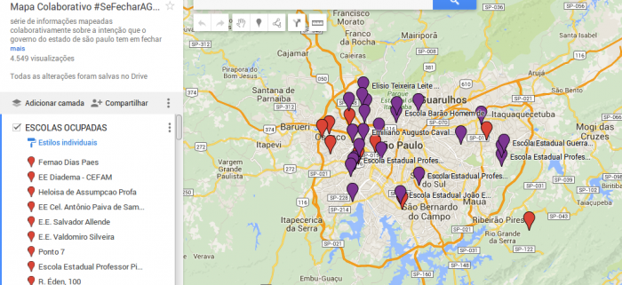 mapa escolas ocupadas São Paulo