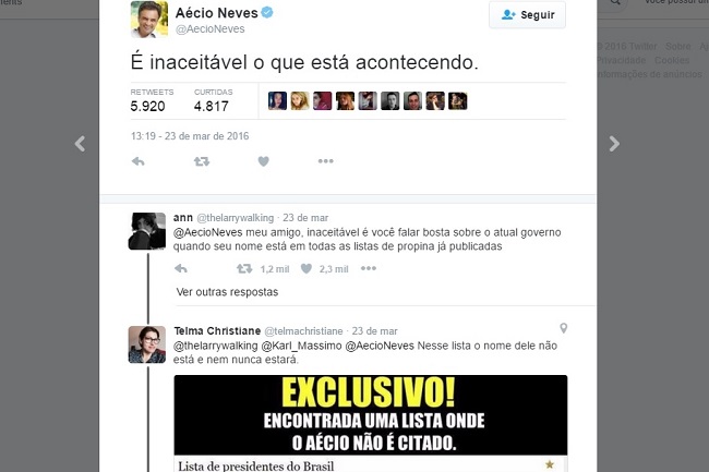 Aécio Neves tweet inaceitável