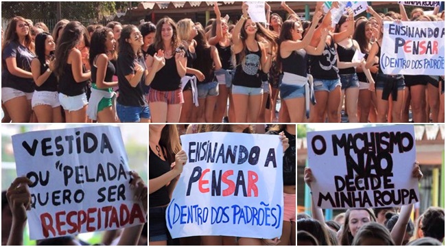 Manifestação alunas Colégio Anchieta short fardamento