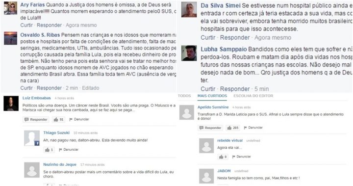 torcem pela morte de Dona Marisa letícia avc comentários ódio
