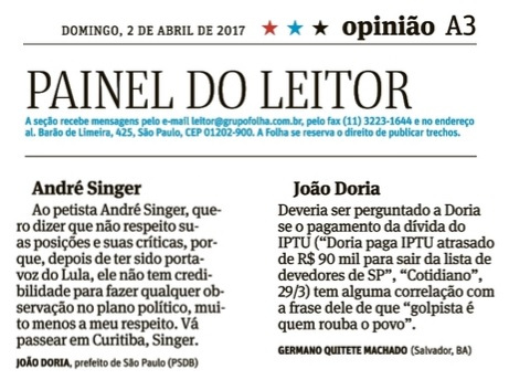 andré singer joão doria prefeito