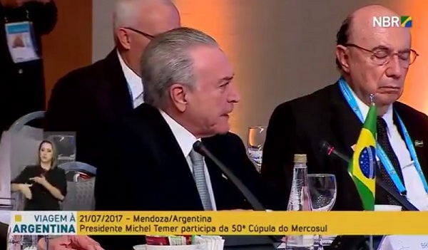 henrique Meirelles dorme durante discurso de Temer argentina