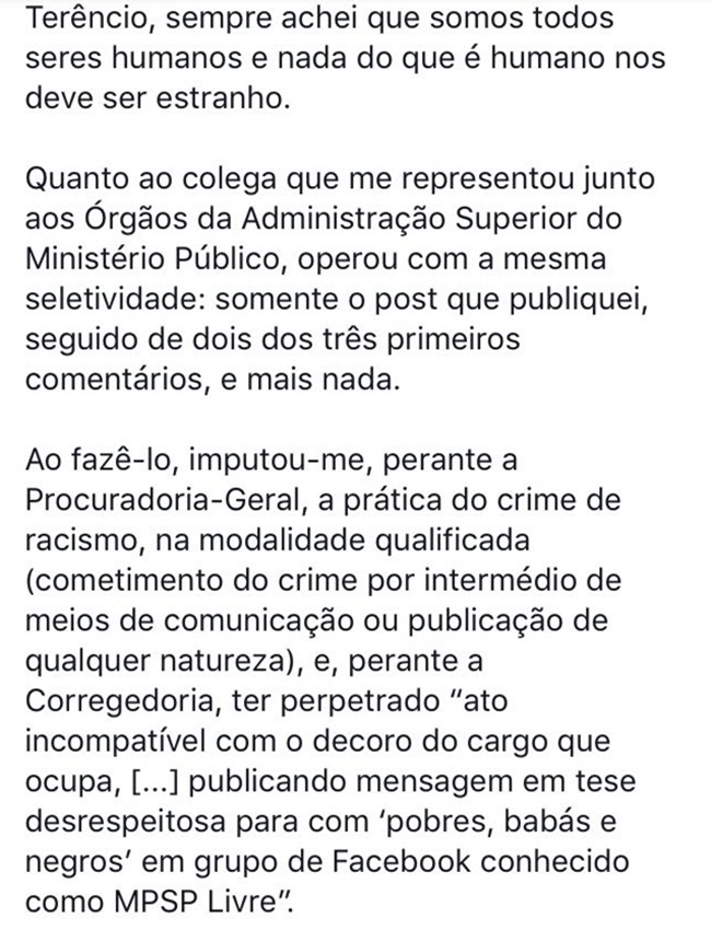 promotor são paulo texto racista babás negros fedorentos elite clube