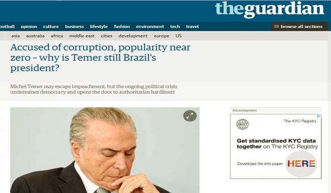 the guardian michel temer ainda presidente brasil 