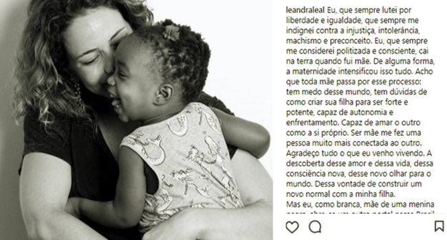 atriz posta foto filha negra leandra leal contra preconceito racismo 