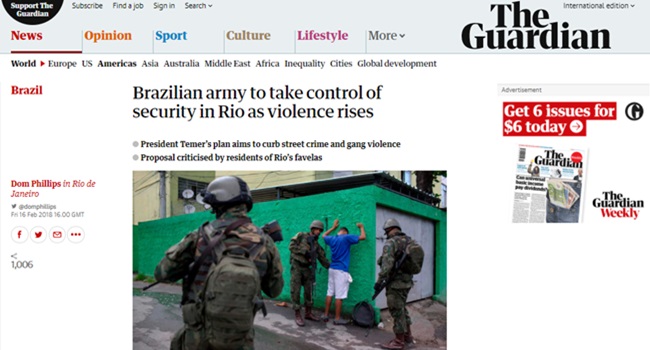 mídia internacional intervenção militar de Temer