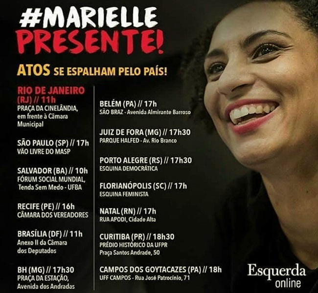 atos em homenagem a marielle capitais psol