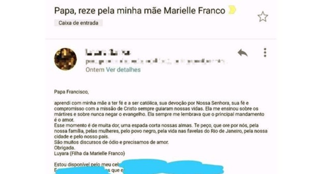 telefonema do Papa Francisco família de Marielle