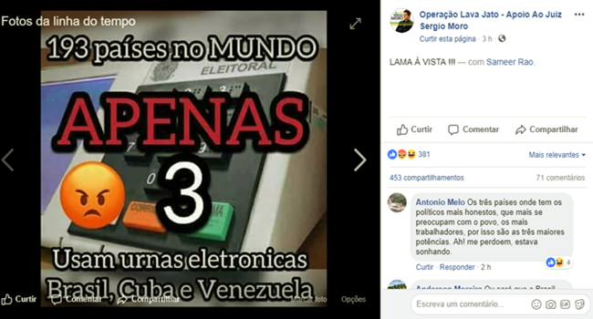 Imagem falsa diz que apenas 3 países adotam urna eletrônica boataria fake news