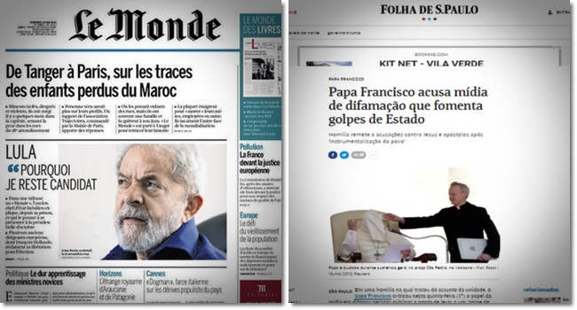 mídia quis esconder Lula e o Papa Francisco golpe globo folha estadão