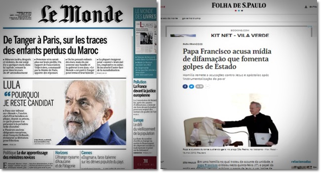 mídia quis esconder Lula e o Papa Francisco golpe globo folha estadão 