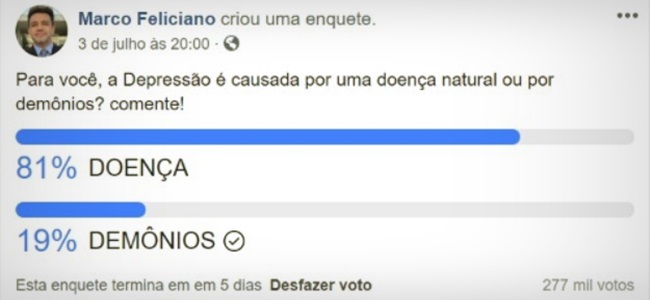 Enquete do pastor Feliciano sobre depressão revolta internautas twitter