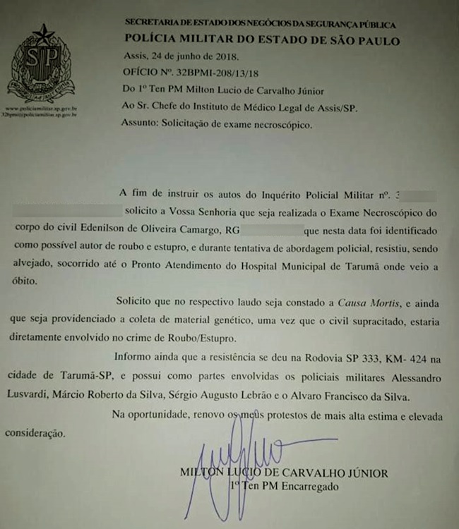 Legista denuncia PMs que matam e recolhem cadáver por conta própria polícia militar são paulo