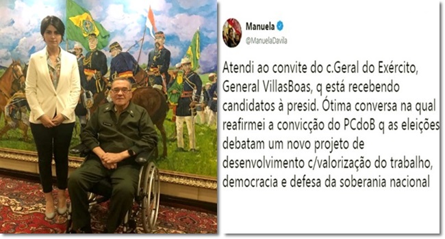 Manuela D’Ávila foi ao beija mão do general Villas Bôas