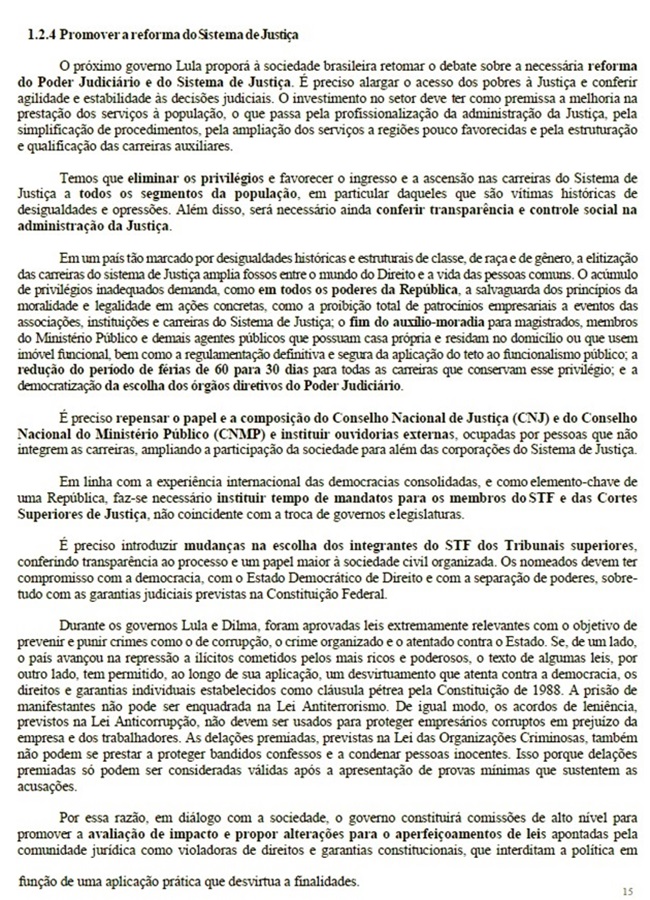 Plano de governo de Lula auxílio-moradia juízes