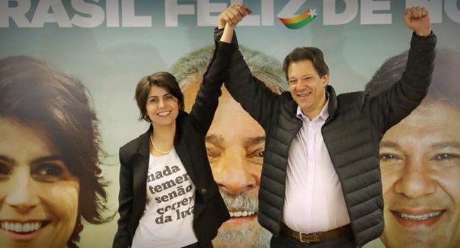 haddad manuela candidato oficial lula pt eleições 2018