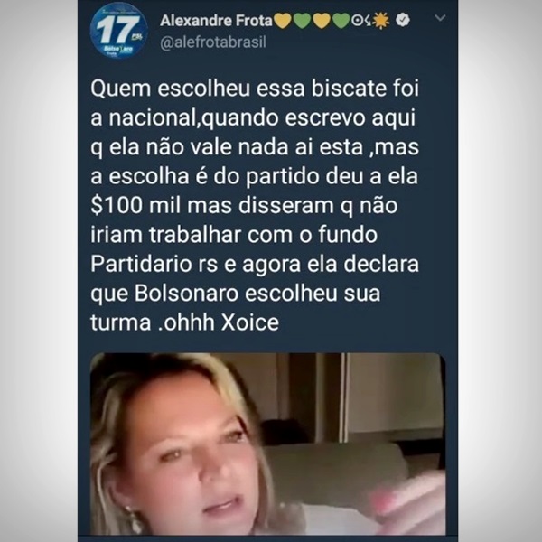 joice hasselmann briga intern psl campanha bolsonaro frota federal 