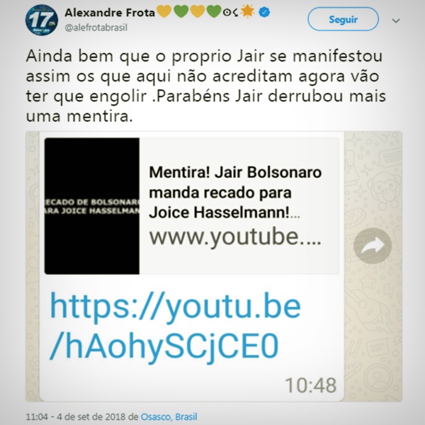 joice hasselmann briga intern psl campanha bolsonaro frota federal