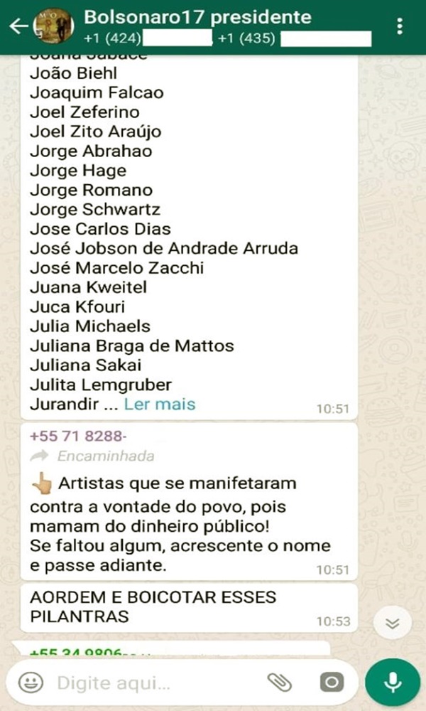 lista de artistas boicotado eleitores de Bolsonaro direita