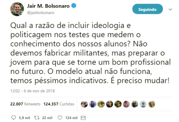 questão que motivou Bolsonaro a falar em censura prévia do ENEM