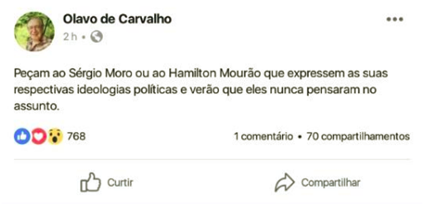 beija mão Sergio Moro em Olavo fim paladino da Justiça