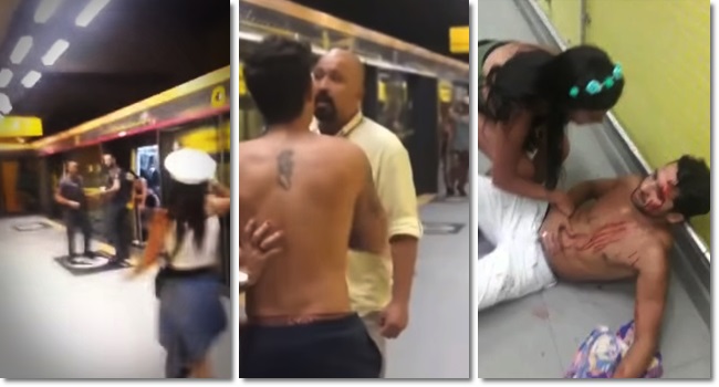 Homem espancado segurar a porta do metrô em SP ViaQuatro