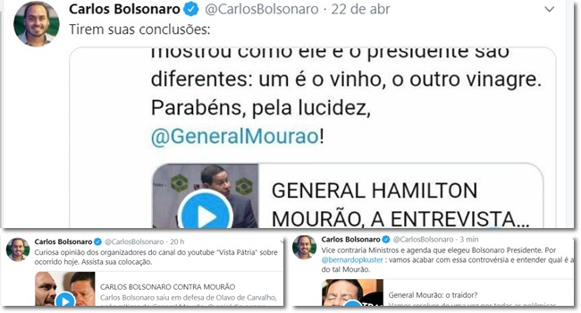 Ataques de Carlos Bolsonaro contra Mourão duram Twitter