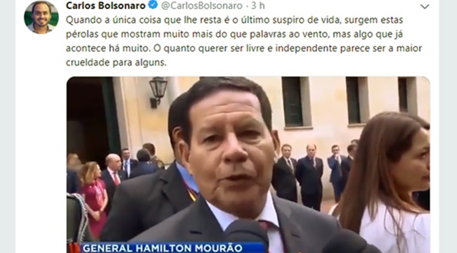 Carlos Bolsonaro volta a atacar Mourão e agrava crise no Planalto