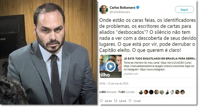 Carlos Bolsonaro derrubar meu pai capitão eleito presidência deputados 