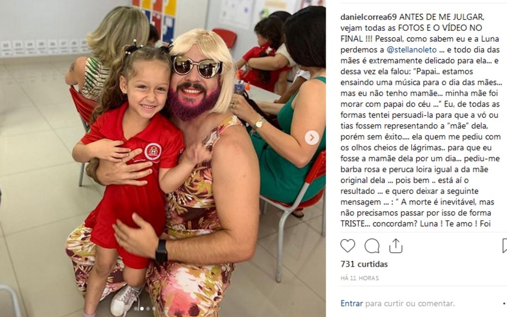 Daniel Correa viúvo filha Luna dia das mães