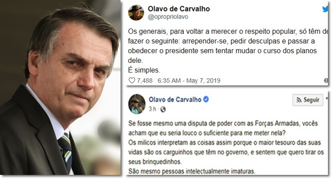 Olavo mantém ataques militares mensagem de Bolsonaro