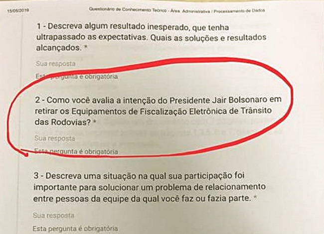 DNIT faz seleção ideológica de trabalhadores com questões sobre Bolsonaro