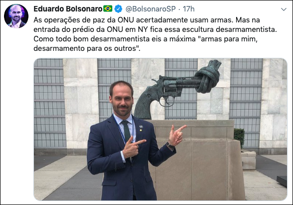 eduardo bolsonaro escultura paz onu