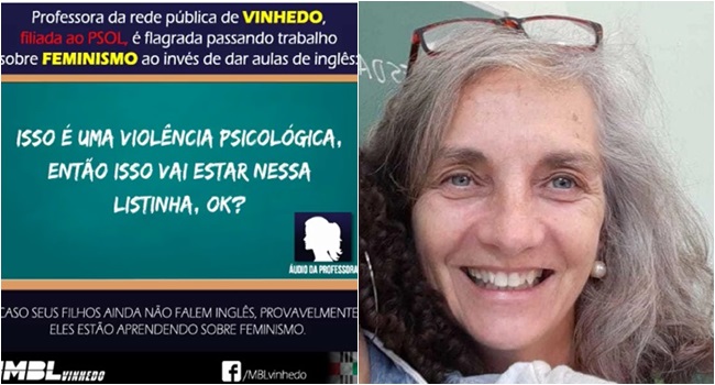 professora de inglês vinhedos perseguida feminismo mbl