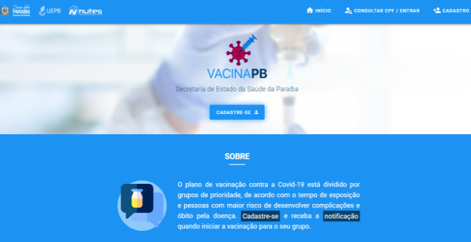 Governo da Paraíba cadastro de vacinação contra a Covid-19