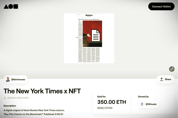 Coluna The New York Times blockchain leiloada meio milhão dólares