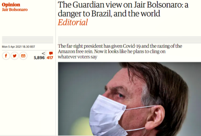 The Guardian Bolsonaro perigo mundo pandemia covid-19