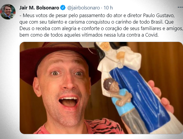 Bolsonaro divulga nota de pesar pela morte Paulo Gustavo covid genocida