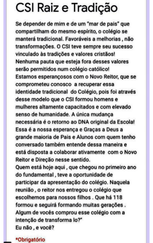 pais de colégio Santo Inácio tradicional rio preocupados feminismo