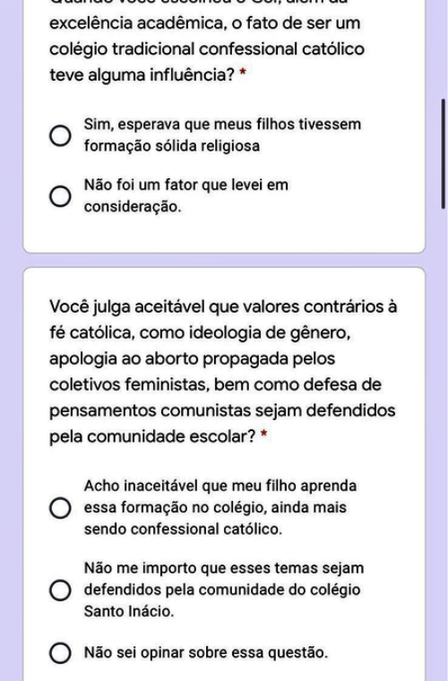 pais de colégio Santo Inácio tradicional rio preocupados feminismo