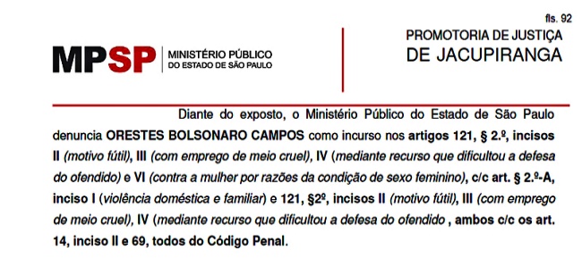 Orestes Sobrinho Bolsonaro réu tentativa feminicídio lesão corporal