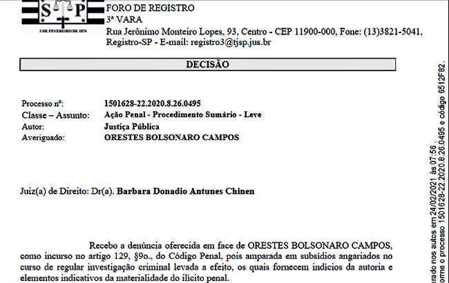 Orestes Sobrinho Bolsonaro réu tentativa feminicídio lesão corporal