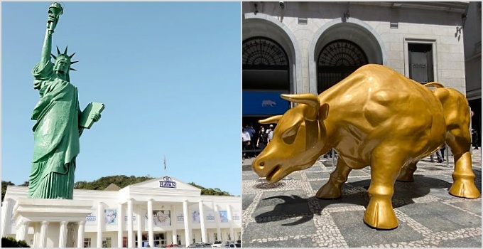 Estátuas plástico Havan são mais grotescas touro dourado