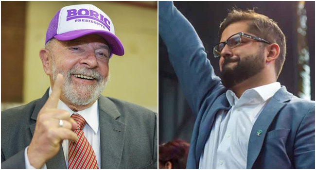 Lula com boné de Gabriel Boric