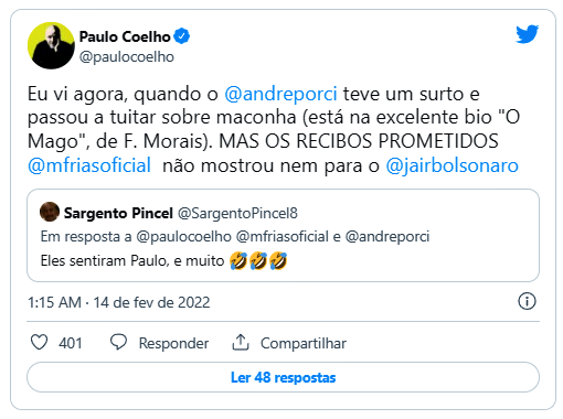 Assessor Mario Frias chama Paulo Coelho maconheiro idiota