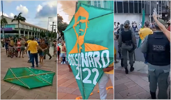 Homem subir pipa pró-Bolsonaro Recife impedido populares