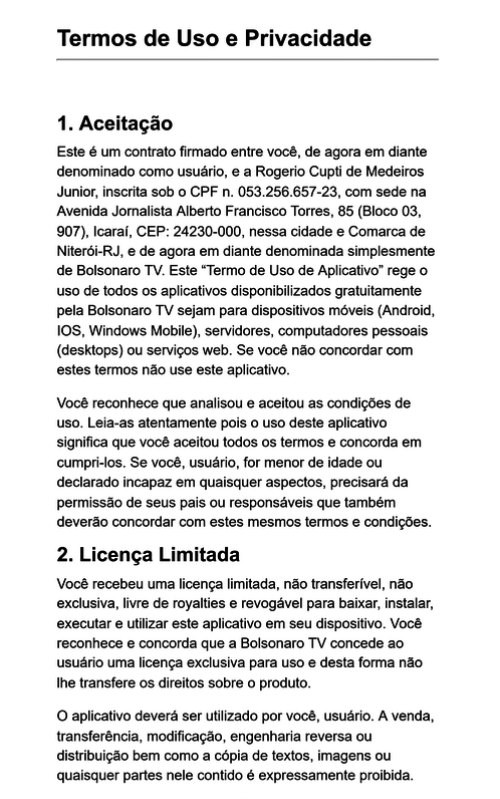 Novo app Bolsonaro dados usuário advogado Rogerio Cupti Carlos